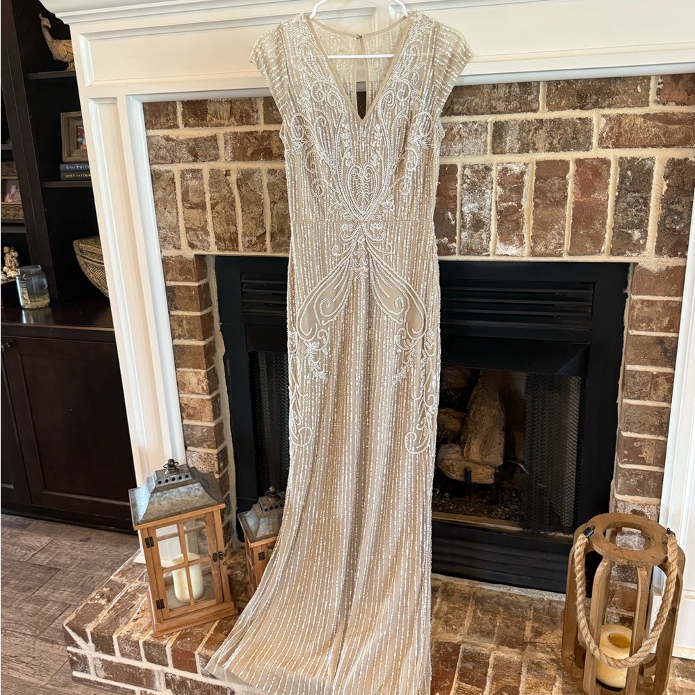 BHLDN Elegant Beaded Gown in Cream